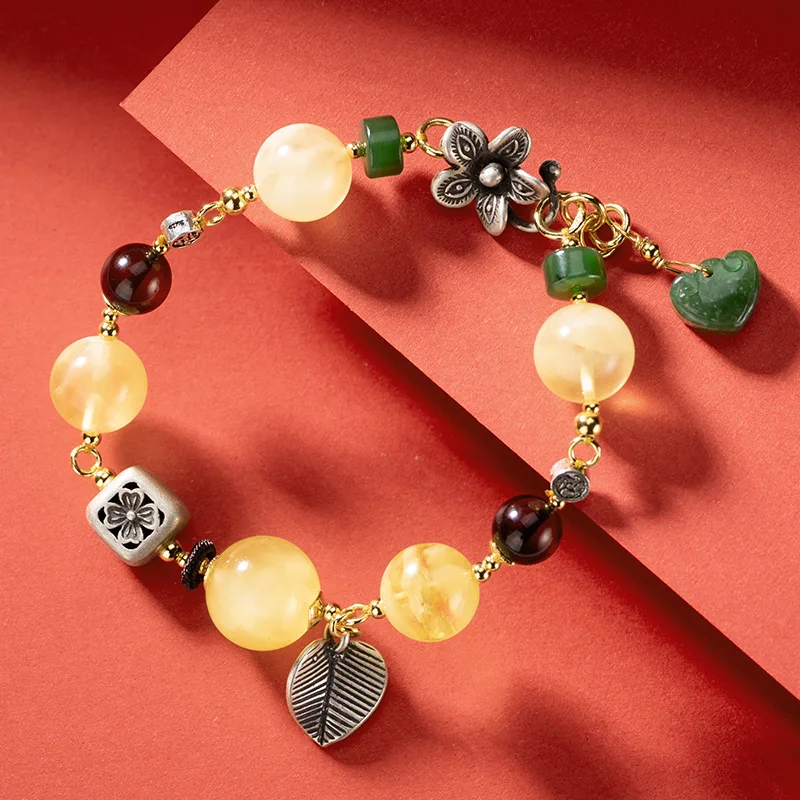 Thai Silver Beads Vintage Jewelry for Women Natural Jade Amber Beeswax Bracelets 925 Silver Bijoux Gemstones Bracelets Best Gift
Thai Silver Beads Vintage Jewelry for Women Natural Jade Amber Beeswax Bracelets 925 Silver Bijoux Gemstones Bracelets Best Gift