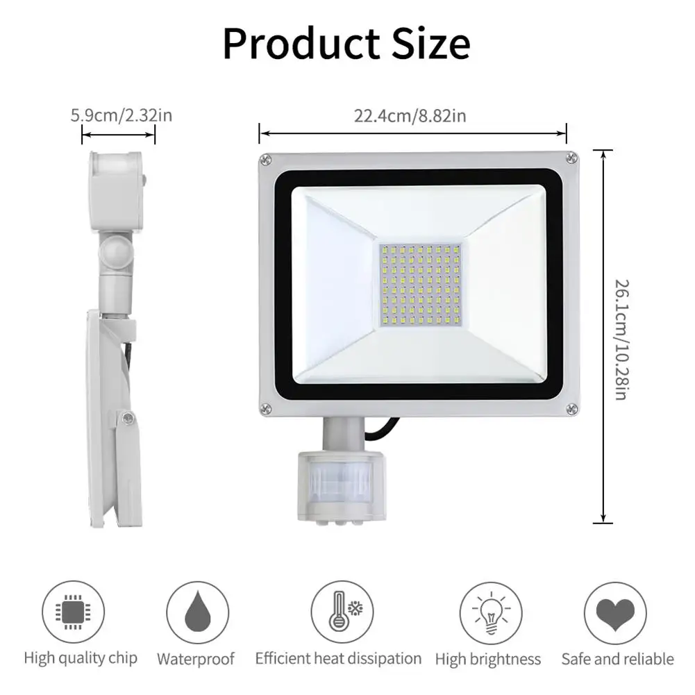 Motion Sensor LED Flood Light 50W 220V 72 LED IP65 Waterproof Outdoor Spotlight Landscape Greening Hotel Lighting 261*224*59mm
Motion Sensor LED Flood Light 50W 220V 72 LED IP65 Waterproof Outdoor Spotlight Landscape Greening Hotel Lighting 261*224*59mm
