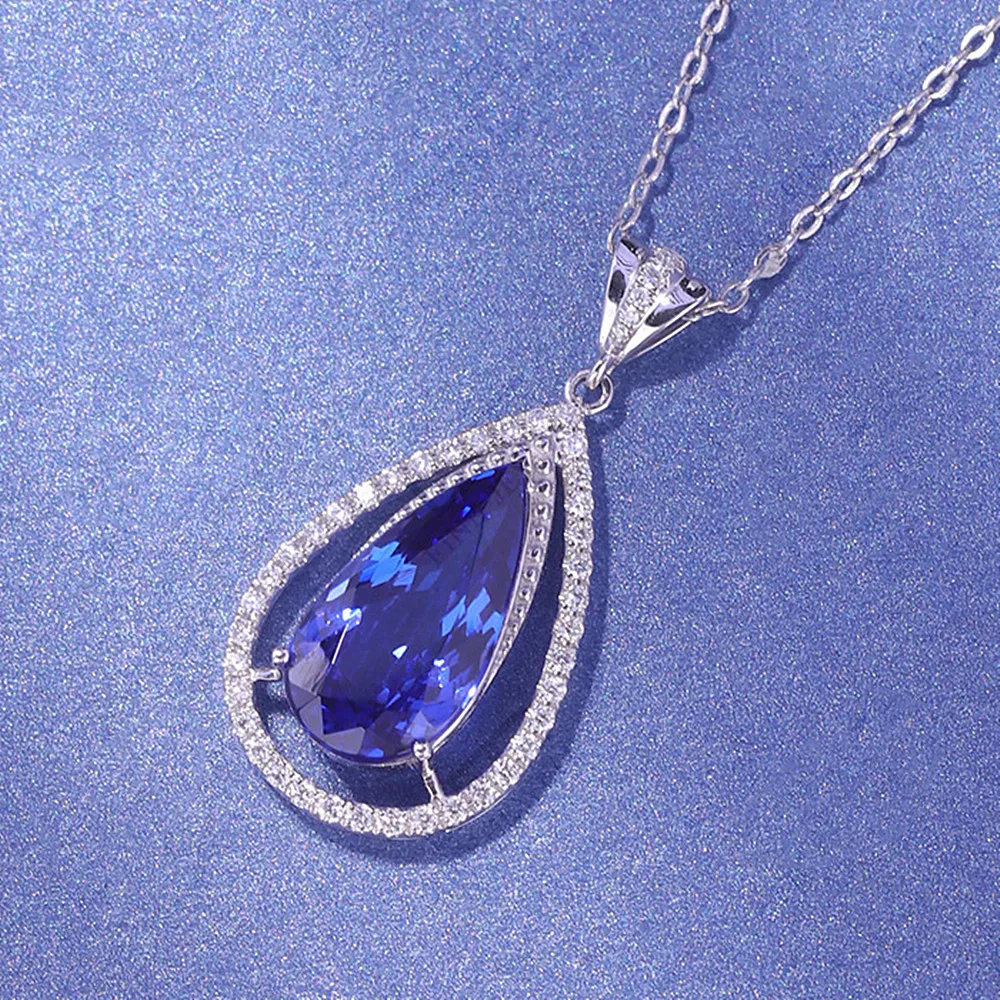 

Капля воды синий кристалл Топаз Драгоценные камни-сапфиры бриллианты кулон ожерелья для женщин Белое Золото Серебро Цвет колье ювелирные изделия