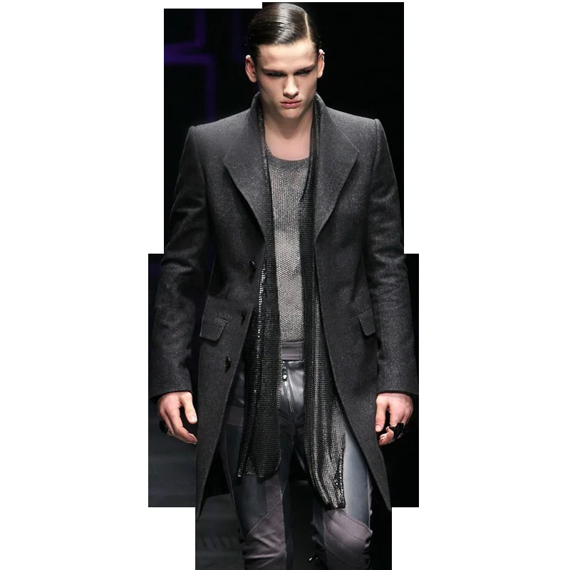 woolen Men's trench coat new autumn and winter European and American personality plus size thick coat woolen coat 
woolen Men's trench coat new autumn and winter European and American personality plus size thick coat woolen coat