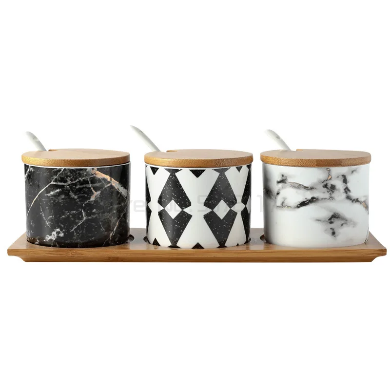 Marble Pattern Ceramic Seasoning Cans With Lid Spoon Spice Jar Three-pc Suit Herb Salt Sugar Pepper BBQ Jar Kitchen Storage Box
Marble Pattern Ceramic Seasoning Cans With Lid Spoon Spice Jar Three-pc Suit Herb Salt Sugar Pepper BBQ Jar Kitchen Storage Box
