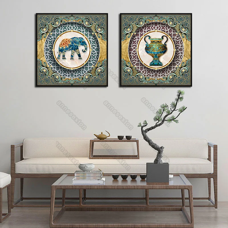 Traditional Pictures Canvas Painting and Posters Exquisite Patterns Elephant and Vase In The Circle for Home Rooms Wall Decorati
Traditional Pictures Canvas Painting and Posters Exquisite Patterns Elephant and Vase In The Circle for Home Rooms Wall Decorati