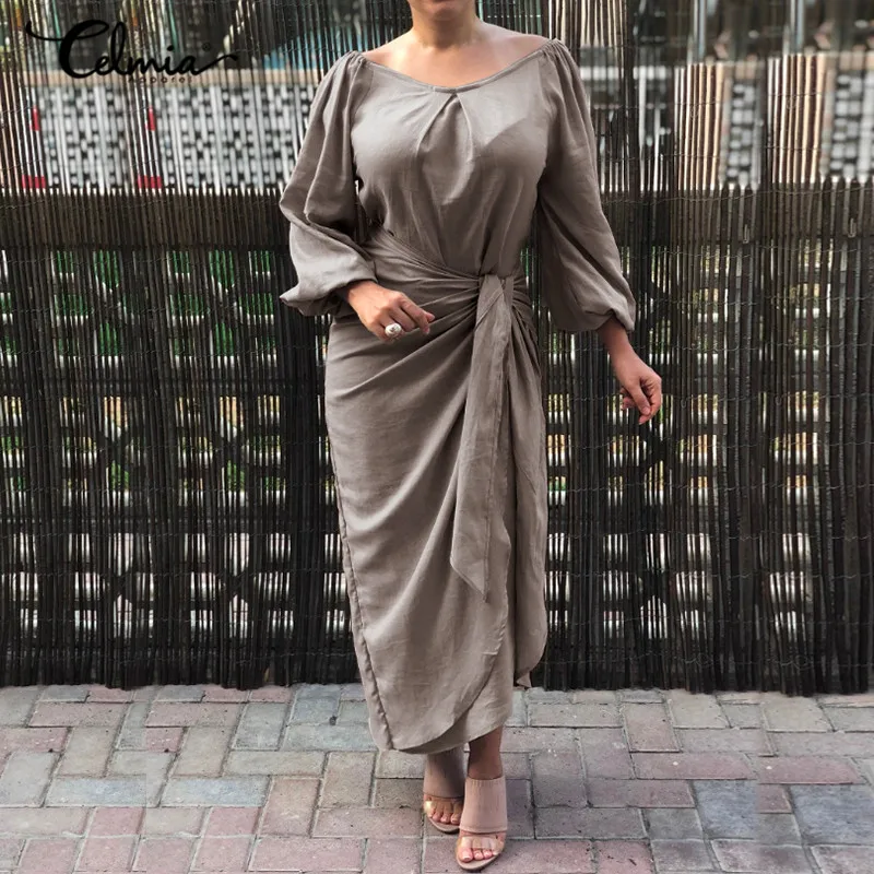 Women Maxi Long Dress Celmia Lantern Sleeve Asymmetrical Elegant Party Dresses Casual Loose Pleated Long Vestidos Belted Robe
Women Maxi Long Dress Celmia Lantern Sleeve Asymmetrical Elegant Party Dresses Casual Loose Pleated Long Vestidos Belted Robe