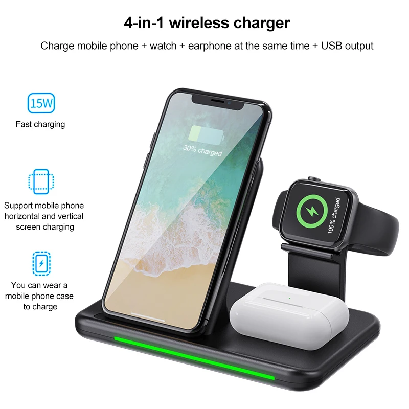 4 in1 Qi Wireless Charger for iPhone 11 Pro Xs X XR xiaomi huawei for Apple Watch Fast Charger Stand mobile phone accessories
4 in1 Qi Wireless Charger for iPhone 11 Pro Xs X XR xiaomi huawei for Apple Watch Fast Charger Stand mobile phone accessories