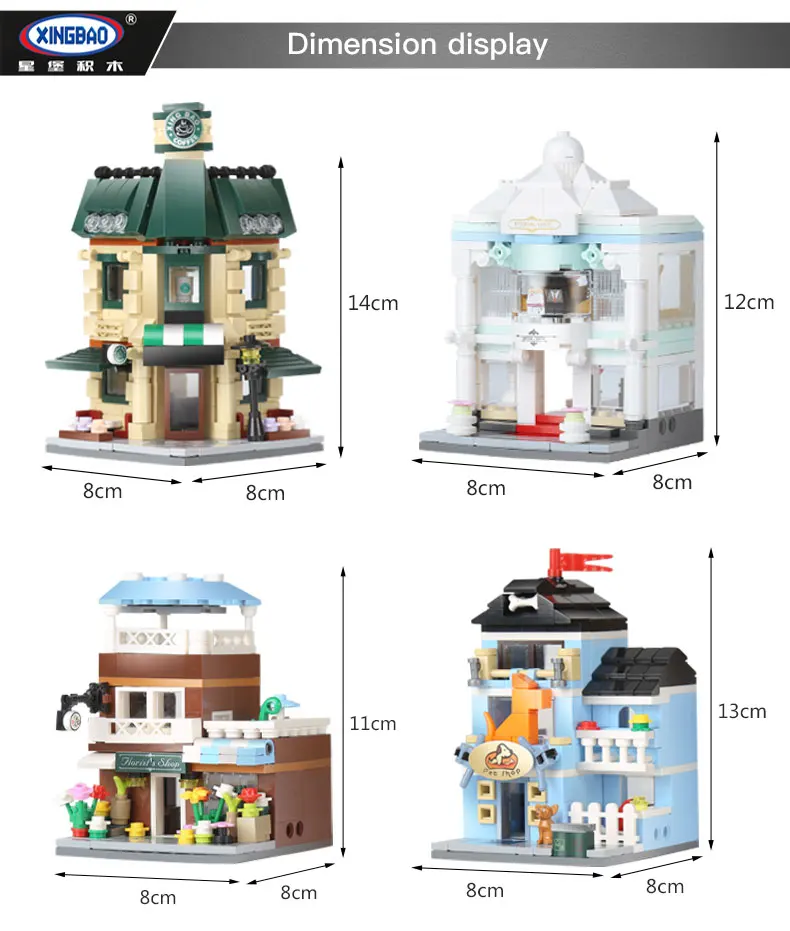 XingBao 01105 1079 Pcs The Coffee Shop Wedding Store Flower Shop Pet Shop Set 4 in 1 Building Blocks Bricks Toys Girl Gifts 
XingBao 01105 1079 Pcs The Coffee Shop Wedding Store Flower Shop Pet Shop Set 4 in 1 Building Blocks Bricks Toys Girl Gifts
