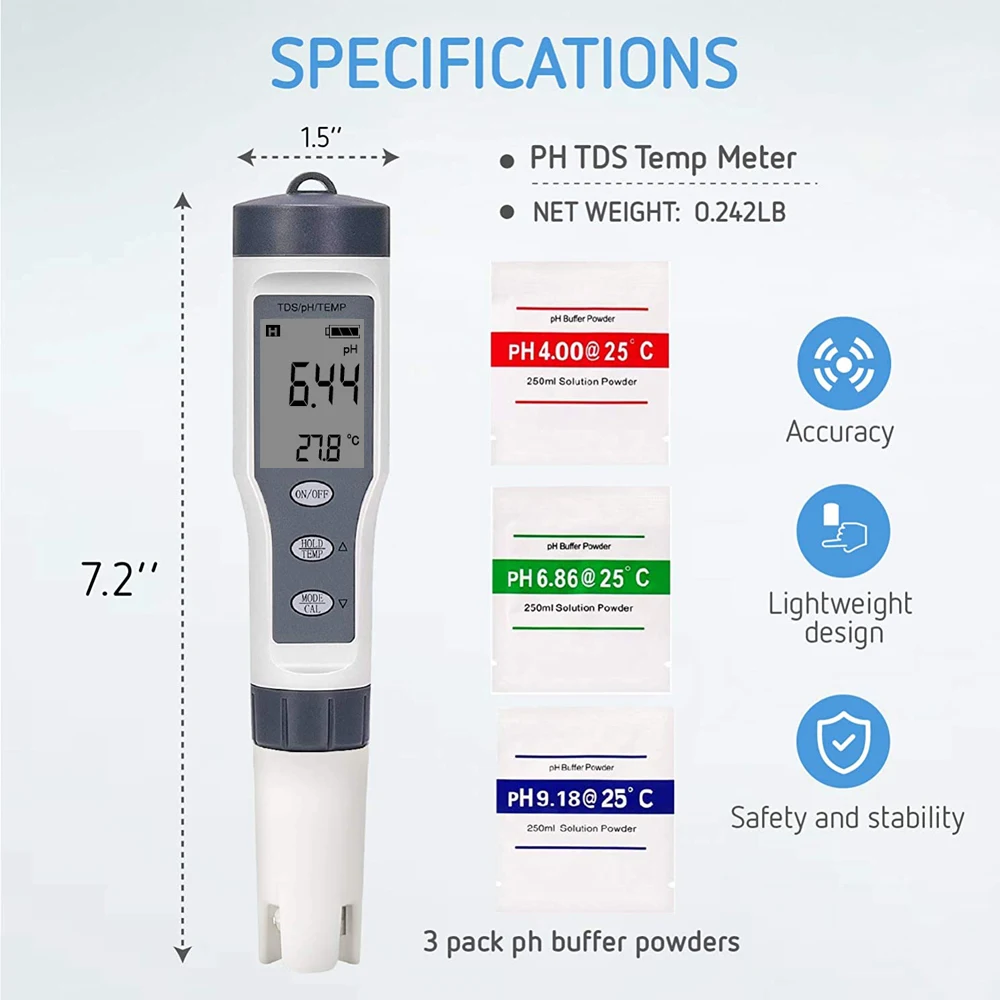 Multifunctional Water Quality Tester With ATC 0.01 PH Resolution TDS Temp For Meter High Accuracy | Инструменты