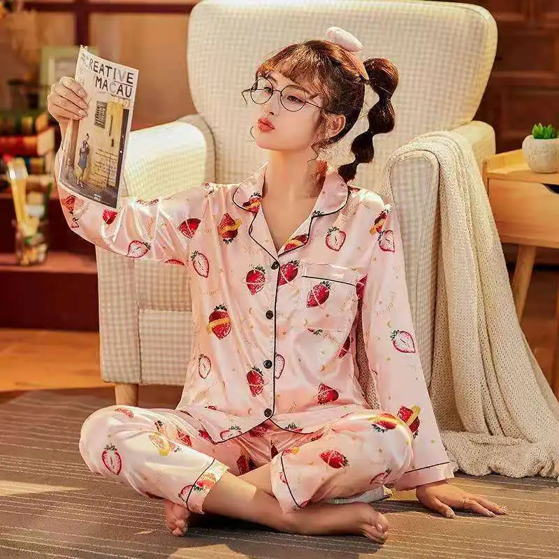New 2021 Silk Satin Women Pajamas Set Fancy Print Ladies Sleepwear Sexy Lingerie Home Suit Fashion Party Nightwear Soft Pyjamas
New 2021 Silk Satin Women Pajamas Set Fancy Print Ladies Sleepwear Sexy Lingerie Home Suit Fashion Party Nightwear Soft Pyjamas