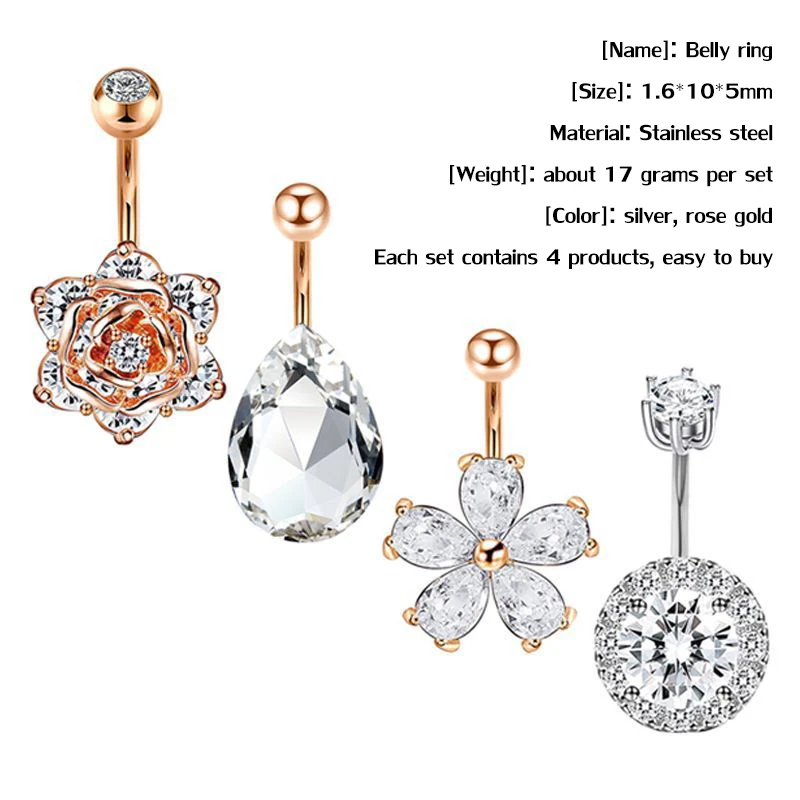 New popular zircon belly button ring belly button nail piercing jewelry, each set is 4 pieces of products to buy at will
New popular zircon belly button ring belly button nail piercing jewelry, each set is 4 pieces of products to buy at will