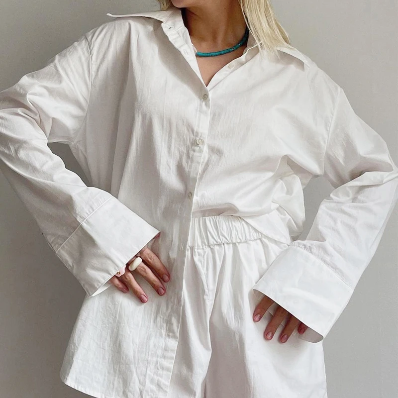 Chic White Women Solid Set Collar Long Sleeve Casaual Two Pieces Woman Suit Fashion Spring Summei Ladies Outerwear 2021
Chic White Women Solid Set Collar Long Sleeve Casaual Two Pieces Woman Suit Fashion Spring Summei Ladies Outerwear 2021