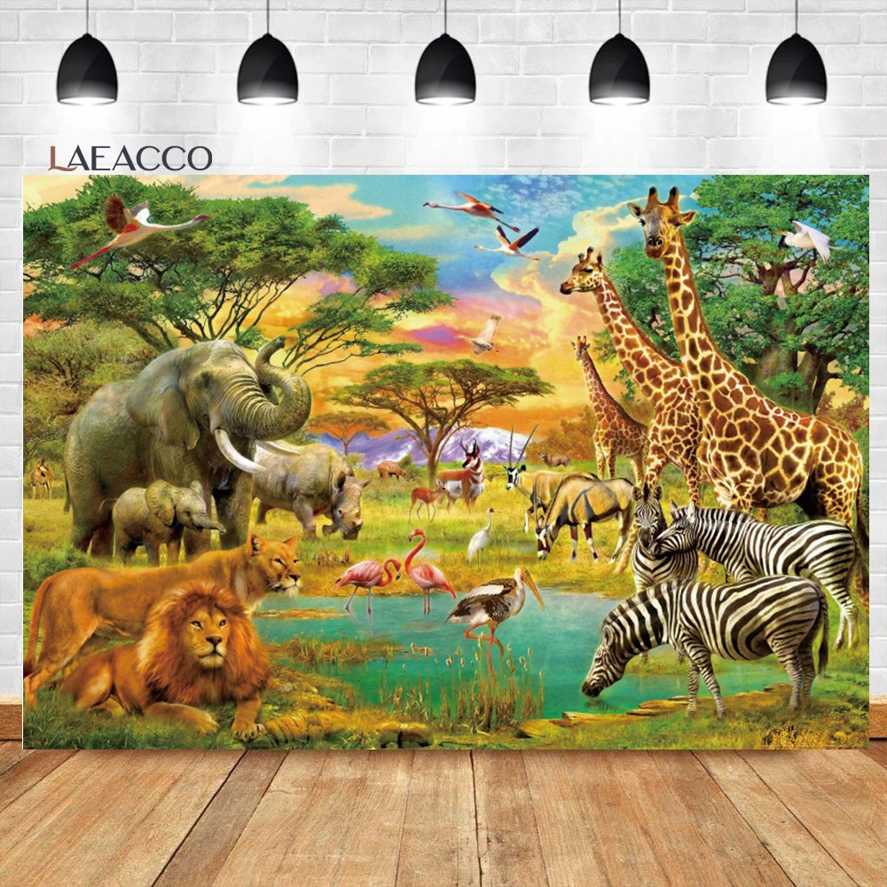 

Laeacco Jungle Animal Photography Backdrop Tropical Desert African Forest Safari Kids Birthday Portrait Customized Background