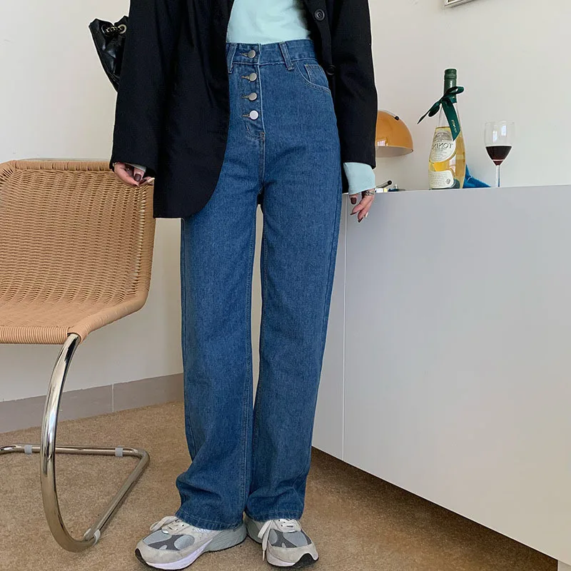 2021 Casual Single-breasted Wide Leg Denim Jeans for Women 2021 Spring High Waist Fashion Loose Female Long Jeans Trousers 
2021 Casual Single-breasted Wide Leg Denim Jeans for Women 2021 Spring High Waist Fashion Loose Female Long Jeans Trousers