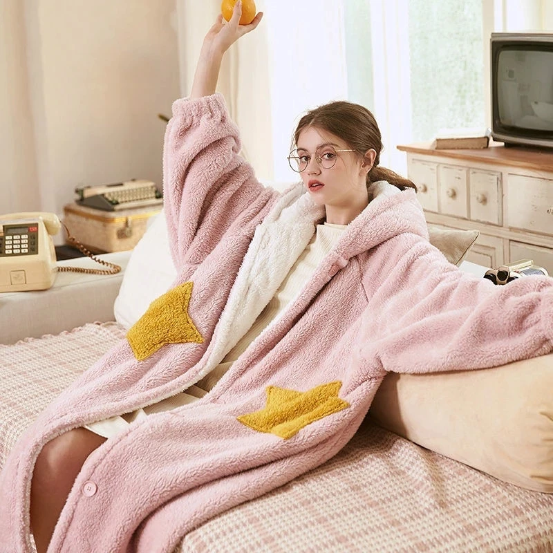 Womens Nightgowns with Hooded Winter Thick Coral Velvet Girls Homewear Fashion Femme Sleepshirts Winter Nightdress Fur Robe Cute
Womens Nightgowns with Hooded Winter Thick Coral Velvet Girls Homewear Fashion Femme Sleepshirts Winter Nightdress Fur Robe Cute