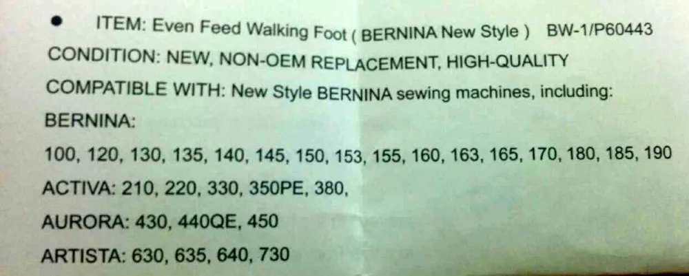 BERNINA Household Sewing Machine Parts Walking Foot W/Guide #P60443 (50N) For Bernina New Style Sewing Machine
BERNINA Household Sewing Machine Parts Walking Foot W/Guide #P60443 (50N) For Bernina New Style Sewing Machine