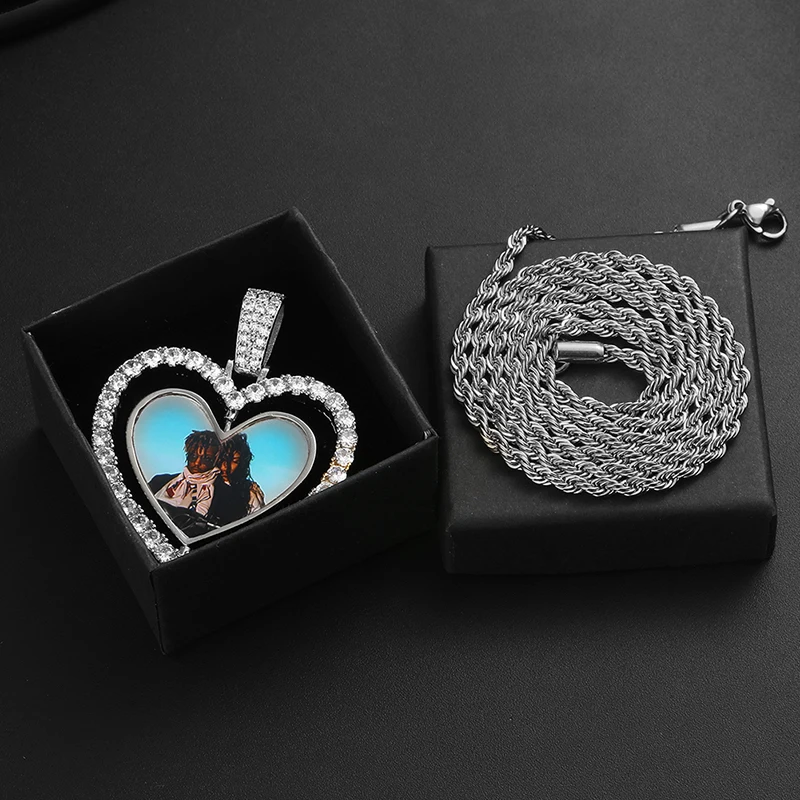 Hollow Heart Custom Photos Rotating Double-side Memory Medallion Solid Pendant Necklace Zircon Tennis Women Men Hip Hop Jewelry
Hollow Heart Custom Photos Rotating Double-side Memory Medallion Solid Pendant Necklace Zircon Tennis Women Men Hip Hop Jewelry