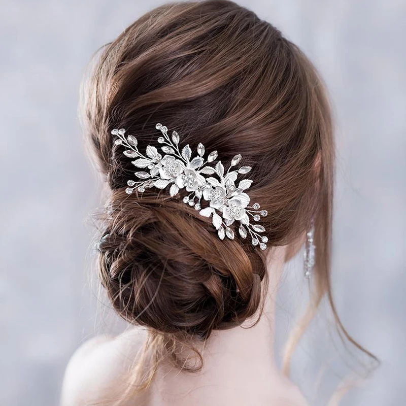 

New Baroque Bridal Rhinestone Hair Band Wedding Rose gold Flower Headdress Fashion Handmade Crystal Hair Comb Girl Hair Clip