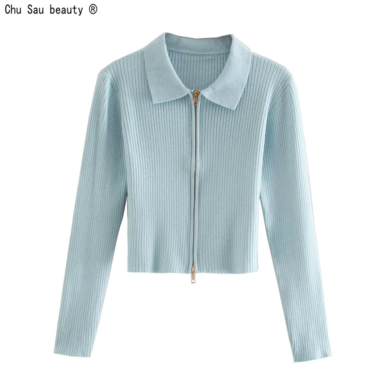 Женский трикотажный кардиган-поло с длинным рукавом, на молнии
Женский трикотажный кардиган-поло с длинным рукавом, на молнии