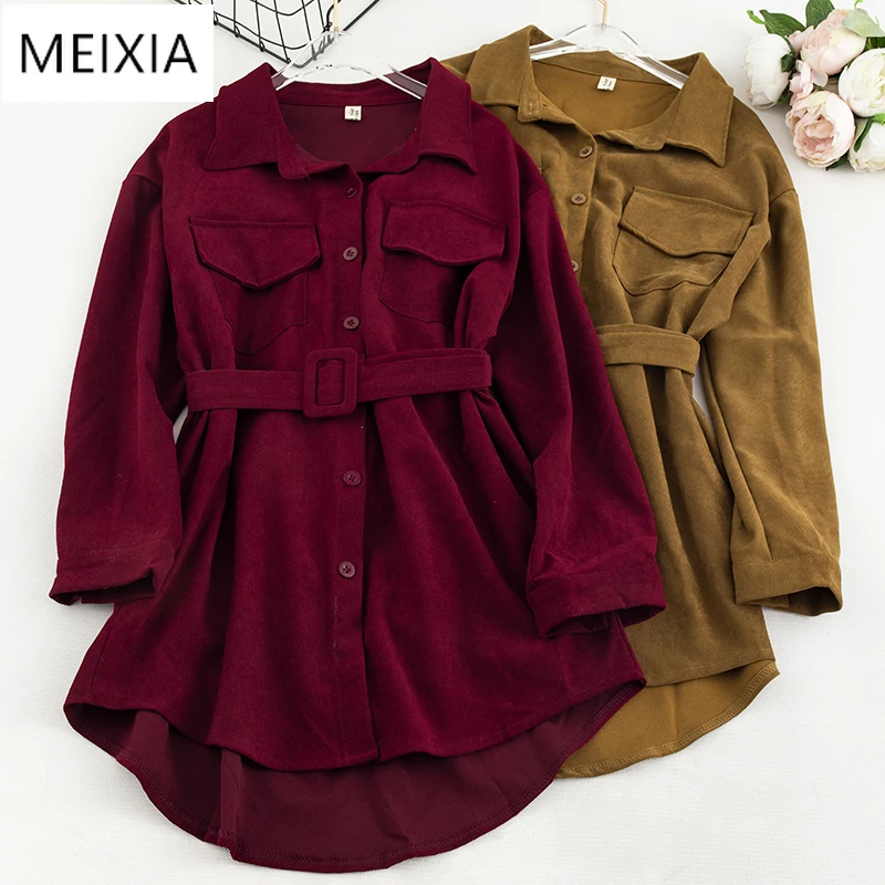 MEIXIA Women's Corduroy Shirt Autumn Winter New Turn-down Collar Long Sleeve Double Pocket Shirt Sashes Waist Wild Loose Jacket
MEIXIA Women's Corduroy Shirt Autumn Winter New Turn-down Collar Long Sleeve Double Pocket Shirt Sashes Waist Wild Loose Jacket