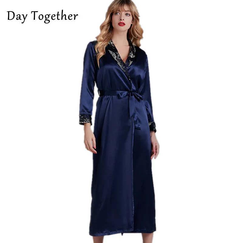 Silk Long Sleeve Pajamas Women Satin Kimono Bridal Wedding Bathrobe Lingerie Robes Women's Long Morning Gowns Lace Bathrobe 
Silk Long Sleeve Pajamas Women Satin Kimono Bridal Wedding Bathrobe Lingerie Robes Women's Long Morning Gowns Lace Bathrobe