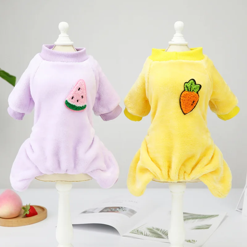 Dog autumn and winter clothes new fleece Teddy small dog pet clothing fruit embroidered four-legged sweater
Dog autumn and winter clothes new fleece Teddy small dog pet clothing fruit embroidered four-legged sweater