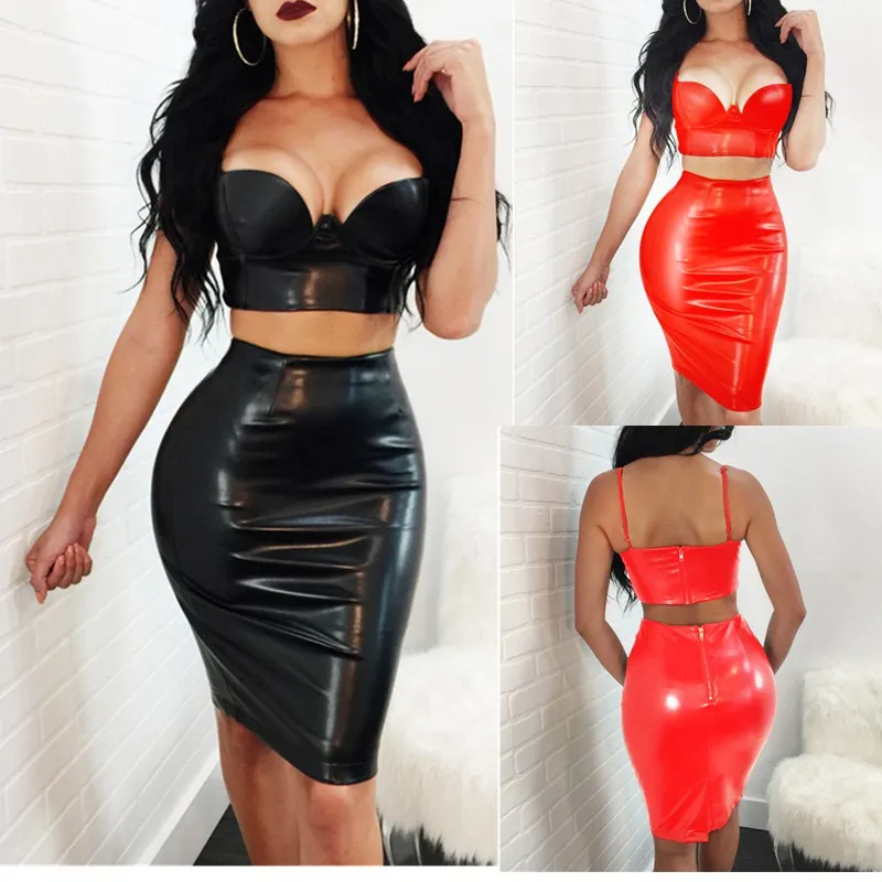 New Sexy PU Leather Bandage Dresses 2018 Women Two Piece Set Bodycon Spaghetti Strap Party Dress V Neck Vestidos Summer Clubwear
New Sexy PU Leather Bandage Dresses 2018 Women Two Piece Set Bodycon Spaghetti Strap Party Dress V Neck Vestidos Summer Clubwear