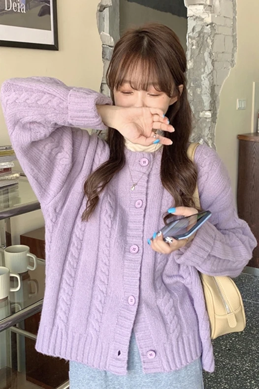 Purple Sweater for Women Loose Outer Wear 2020 New Autumn and Winter Japanese-Style Retro Hong Kong Style Knitted Cardigan
Purple Sweater for Women Loose Outer Wear 2020 New Autumn and Winter Japanese-Style Retro Hong Kong Style Knitted Cardigan