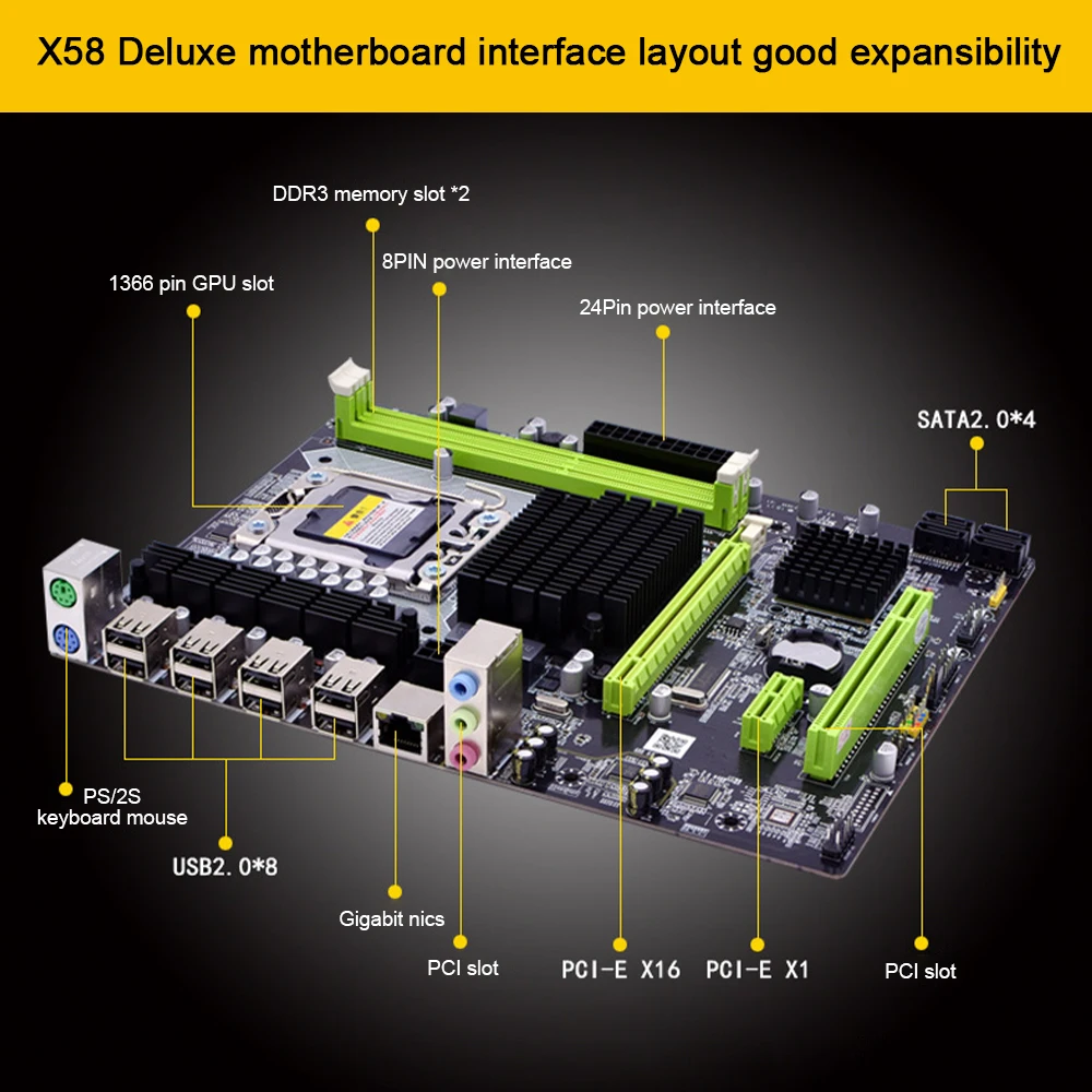 X58 Motherboard LGA 1366 Socket USB2.0 DDR3 CPU PC Desktop Computer Gaming Motherboard for RX560 570 Graphics Card
X58 Motherboard LGA 1366 Socket USB2.0 DDR3 CPU PC Desktop Computer Gaming Motherboard for RX560 570 Graphics Card