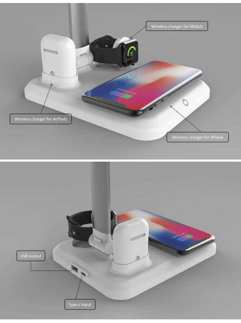 4 in 1 Wireless Charger Stand Desk Lamp,USB Charging Port, Fast Wireless Charging for Apple Watch Airpods iPhone
4 in 1 Wireless Charger Stand Desk Lamp,USB Charging Port, Fast Wireless Charging for Apple Watch Airpods iPhone