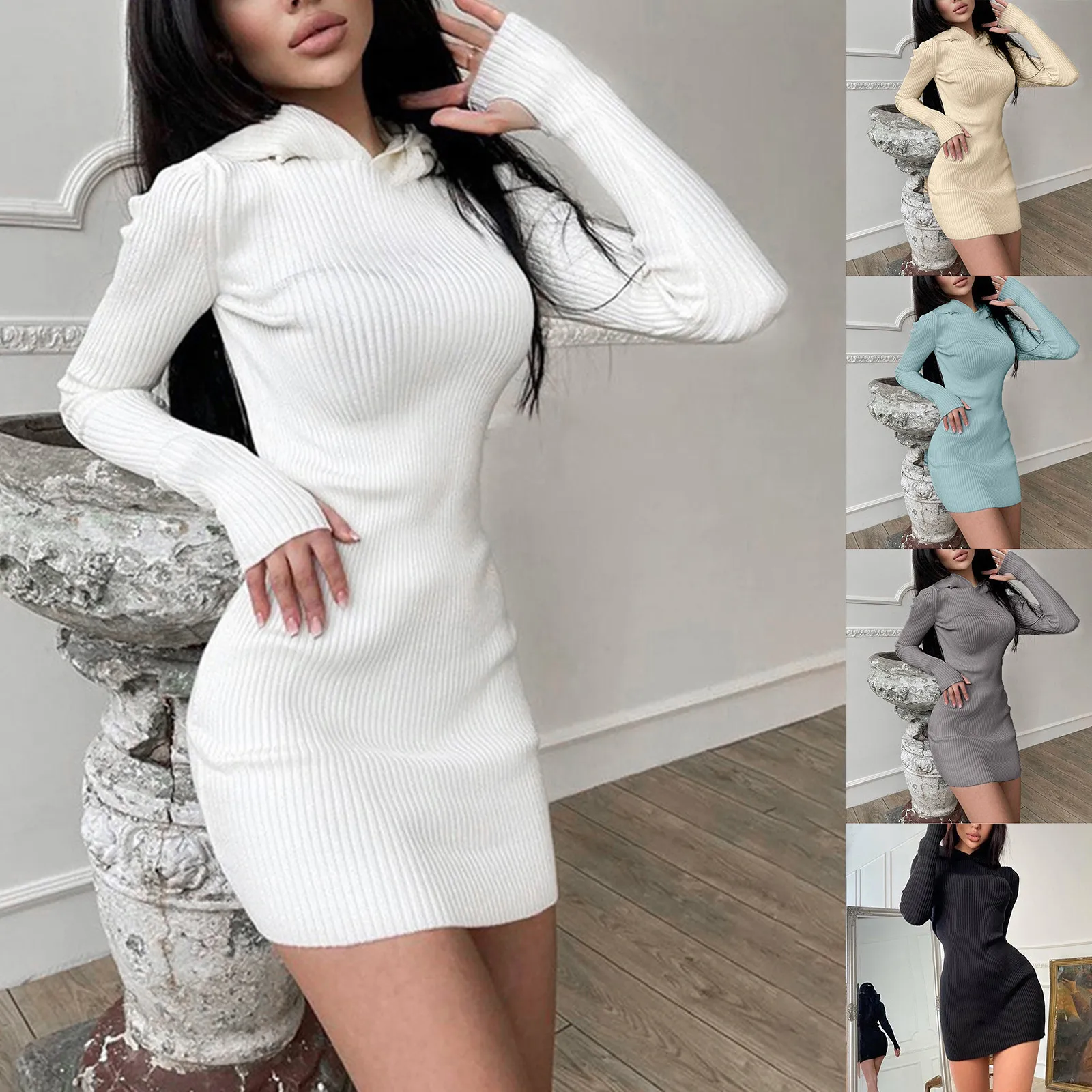 New Women Kintted Dress Warm Solid Stretch Bodycon Pencil Party Mini Dress Elegant Female Sexy Package Hip Sweater Dress Hoodies 
New Women Kintted Dress Warm Solid Stretch Bodycon Pencil Party Mini Dress Elegant Female Sexy Package Hip Sweater Dress Hoodies