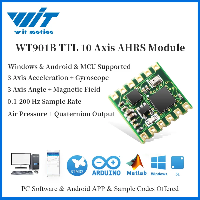 WitMotion WT901B 10 Axis AHRS IMU Sensor 3 Axis Acceleration + Gyro + Tilt Angle + Compass + Barometer MPU9250 on PC/Android/MCU
WitMotion WT901B 10 Axis AHRS IMU Sensor 3 Axis Acceleration + Gyro + Tilt Angle + Compass + Barometer MPU9250 on PC/Android/MCU