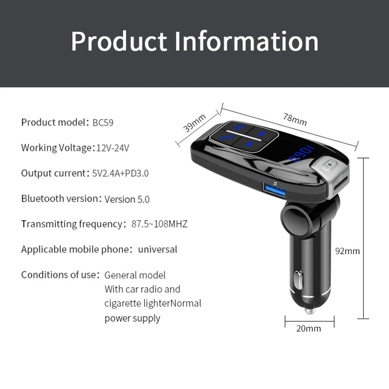 FM Transmitter Bluetooth 5.0 Handsfree Car Kit TF U Disk MP3 Player 18W Type C PD 3.0 USB Fast Charger H-best 
FM Transmitter Bluetooth 5.0 Handsfree Car Kit TF U Disk MP3 Player 18W Type C PD 3.0 USB Fast Charger H-best