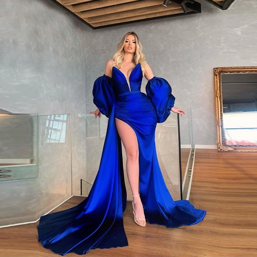 Sexy Navy Blue Prom Dress With Long Train High Slit Floor Length V Neck Party Gown For Woman Plus Size Vestideo De Noche 2021
Sexy Navy Blue Prom Dress With Long Train High Slit Floor Length V Neck Party Gown For Woman Plus Size Vestideo De Noche 2021