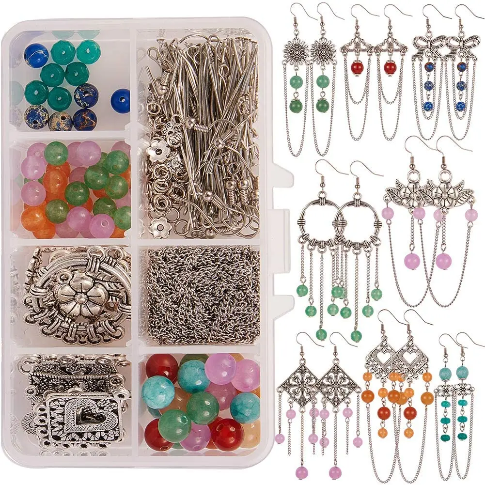 1 box DIY 8 pairs of round tassel earrings jewelry kit chandelier pendant gemstone beads antique silver
1 box DIY 8 pairs of round tassel earrings jewelry kit chandelier pendant gemstone beads antique silver