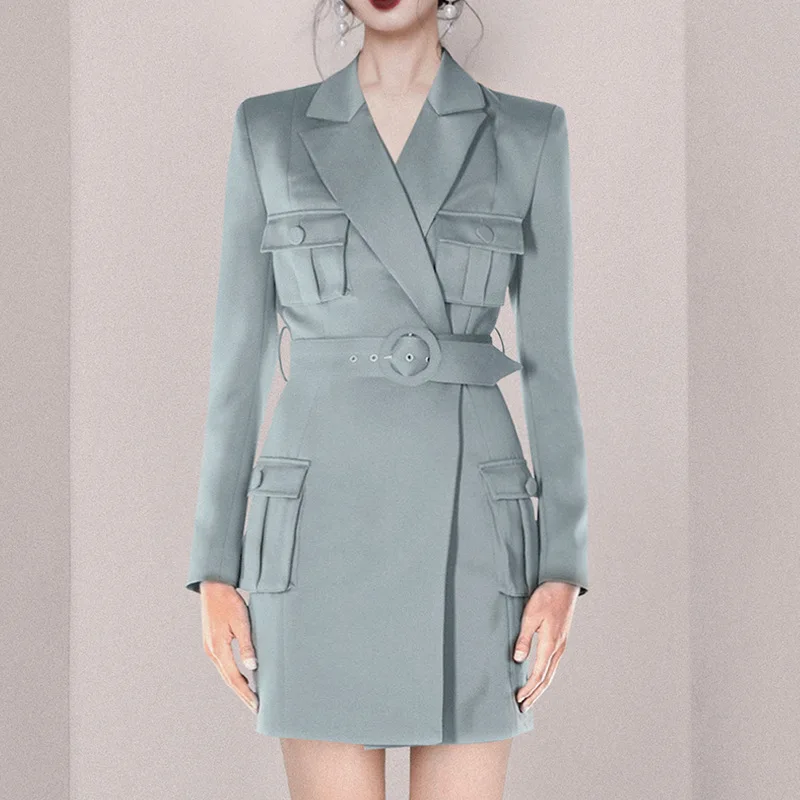 DEAT Women Green Pockets Office Lady High Waist Single Button Dress New Notched Long Sleeve Slim Fashion Tide Summer 2021 7E7734
DEAT Women Green Pockets Office Lady High Waist Single Button Dress New Notched Long Sleeve Slim Fashion Tide Summer 2021 7E7734