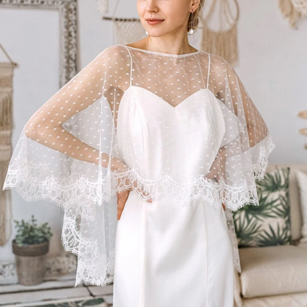 Women Polka dots Tulle Evening Prom Cape O-Neck Solid Soft Elegant Formal Sheer Cape Wedding Shawl for Bride match Dress
Women Polka dots Tulle Evening Prom Cape O-Neck Solid Soft Elegant Formal Sheer Cape Wedding Shawl for Bride match Dress