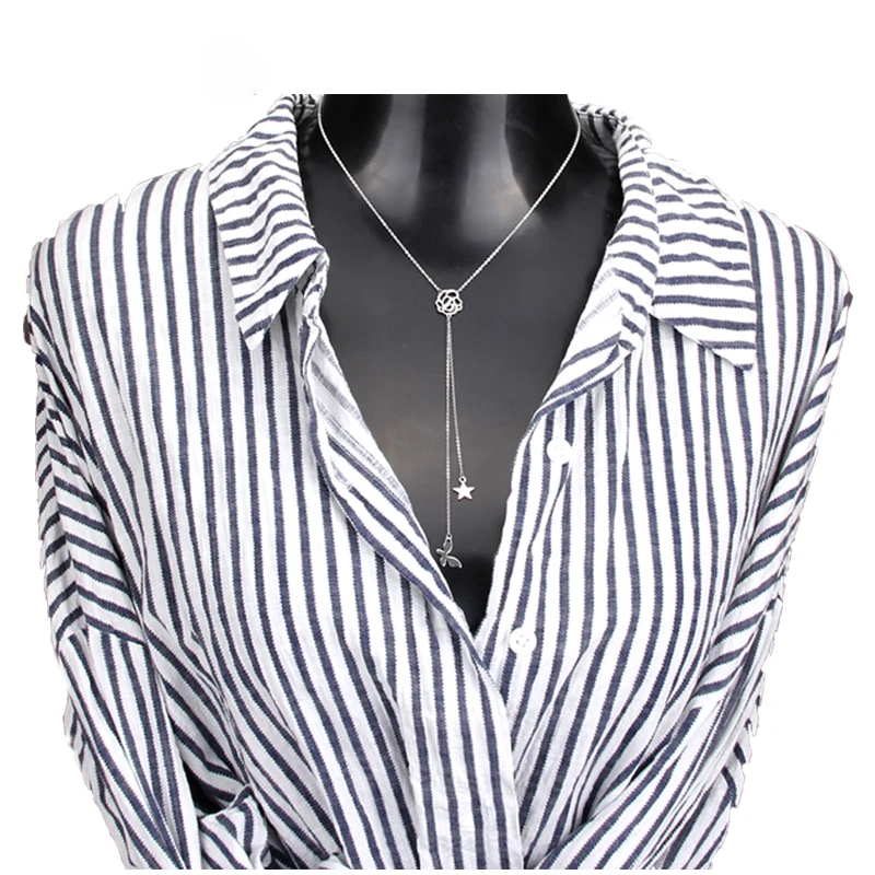 Trendy Silver color Gold Stainless Steel Hollow out Butterfly Rose Flower Long Tassel Star Drop Women Necklace Choker Jewelry
Trendy Silver color Gold Stainless Steel Hollow out Butterfly Rose Flower Long Tassel Star Drop Women Necklace Choker Jewelry
