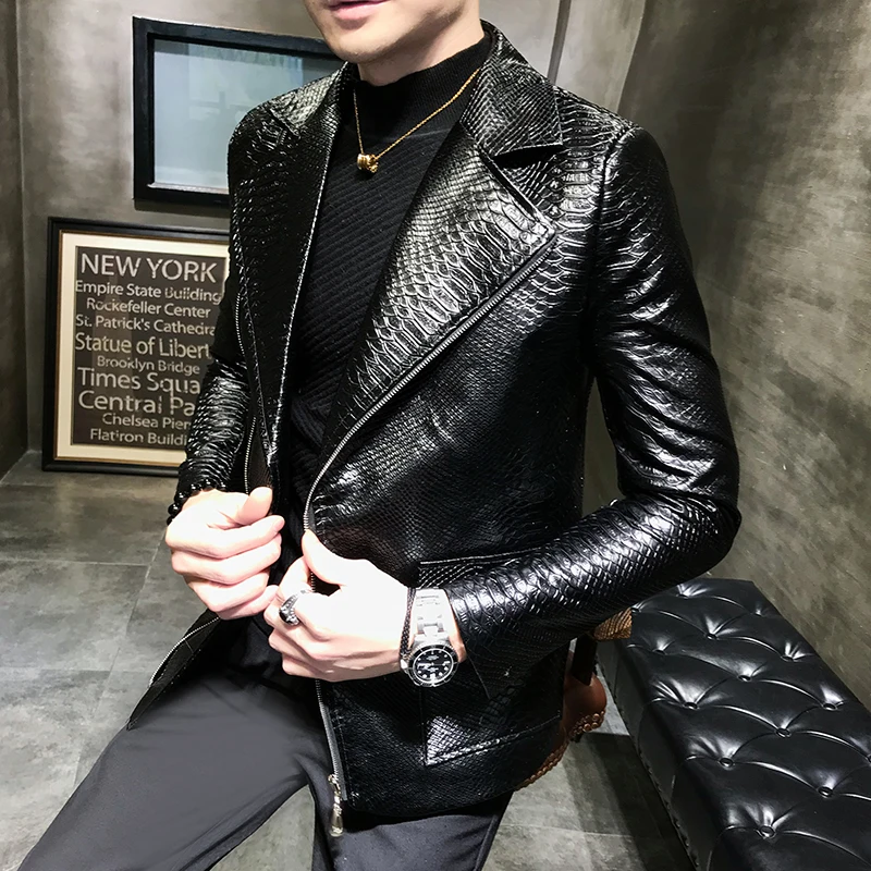 Leather Snake Casual Jacket Coat Men Autumn Design Biker Solid Color PU Leather Jackets Men British Style Men Motorcycle Vintage 
Leather Snake Casual Jacket Coat Men Autumn Design Biker Solid Color PU Leather Jackets Men British Style Men Motorcycle Vintage