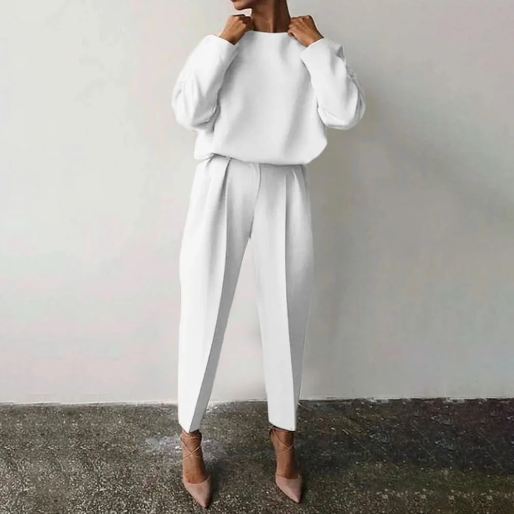 202 1Women's Autumn New Trousers Suit Simple Fashion Commuter Style Solid Color Long-sleeved Round Neck Blouse Two-piece Sets
202 1Women's Autumn New Trousers Suit Simple Fashion Commuter Style Solid Color Long-sleeved Round Neck Blouse Two-piece Sets