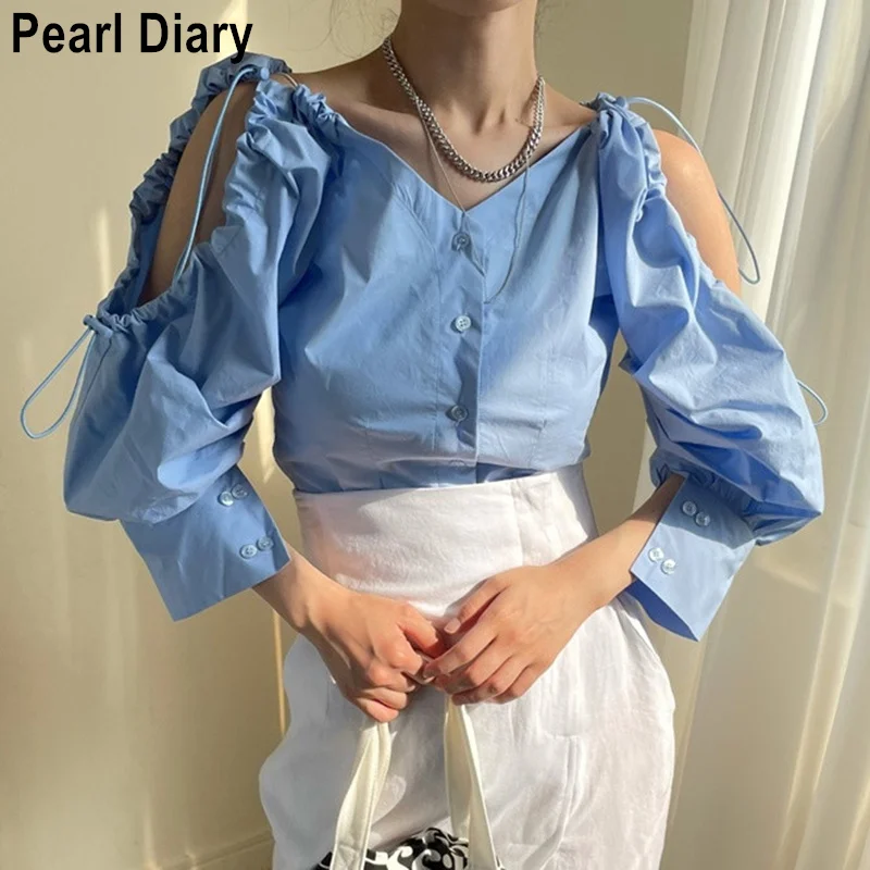 Autumn Long Sleeve Blouse Women Loose Hollow Out Shirring Single Breasted Folds Casual Tops Women 2021 Korean Style Blusas Mujer
Autumn Long Sleeve Blouse Women Loose Hollow Out Shirring Single Breasted Folds Casual Tops Women 2021 Korean Style Blusas Mujer