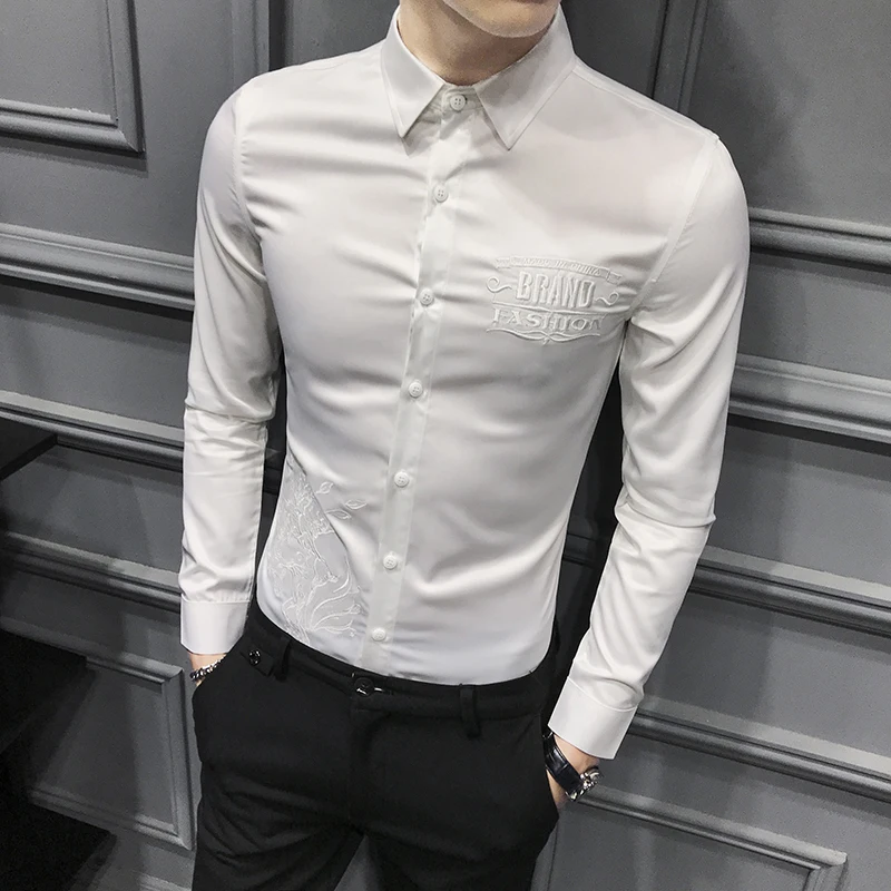 Slim Casual Embroidery Fit Streetwear Prom Party Social Tuxedo Shirt Work Clothing 2020 Spring Men Shirt Long Sleeve Dress Shirt
Slim Casual Embroidery Fit Streetwear Prom Party Social Tuxedo Shirt Work Clothing 2020 Spring Men Shirt Long Sleeve Dress Shirt
