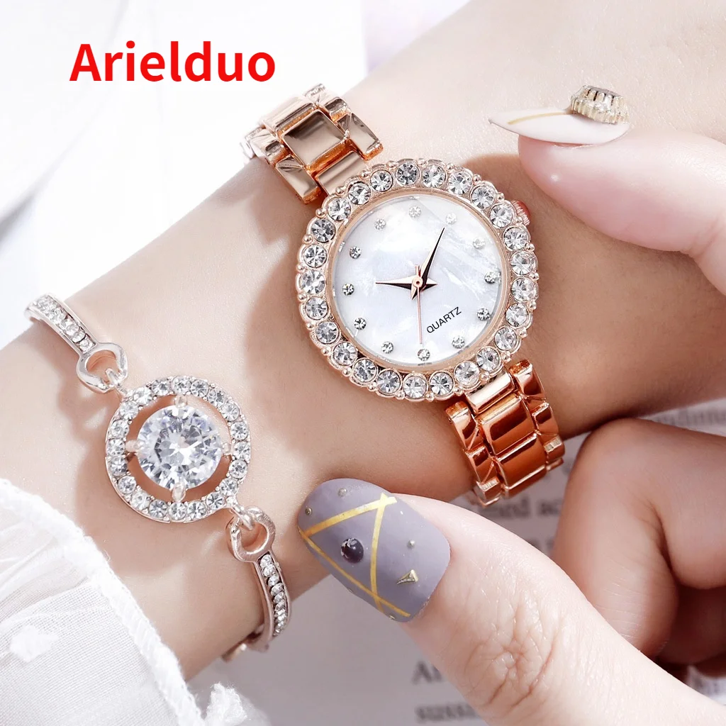 New fashion lady's watch with diamonds, two-piece bracelet watch, simple quartz watch set, steel band temperament female watch
New fashion lady's watch with diamonds, two-piece bracelet watch, simple quartz watch set, steel band temperament female watch