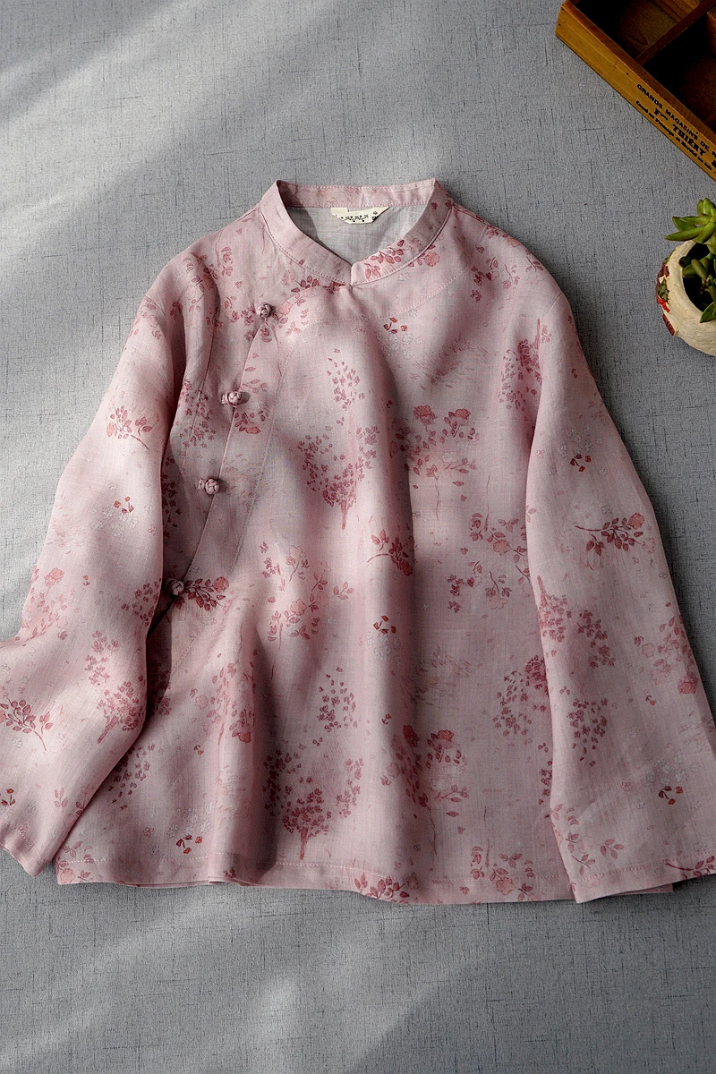 Spring Summer Women Loose Chinese Buttons Print Three Quarter Sleeves Comfortable Water Washed Thin Ramie Shirts/Blouses
Spring Summer Women Loose Chinese Buttons Print Three Quarter Sleeves Comfortable Water Washed Thin Ramie Shirts/Blouses