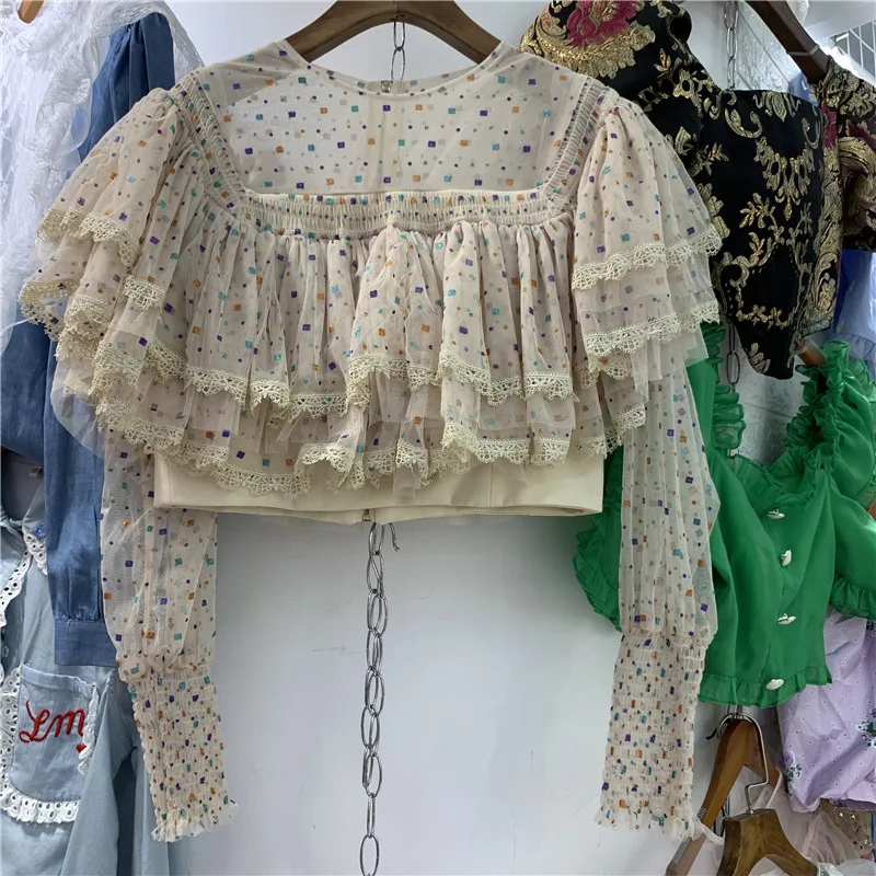 New Sweet Lotus Leaf Lace Shirt Woman Slim-Fit Short Top Femme All-Matching Polka Dot Blouses and Blusas Summer Autumn
New Sweet Lotus Leaf Lace Shirt Woman Slim-Fit Short Top Femme All-Matching Polka Dot Blouses and Blusas Summer Autumn
