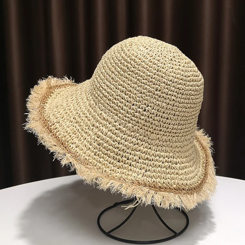 

2021 Summer Beach Straw Hats Women Fashion Casual Sun Protector Caps Bucket Hats Khaki Vintage Foldable Dome Travel Hat 54-58cm