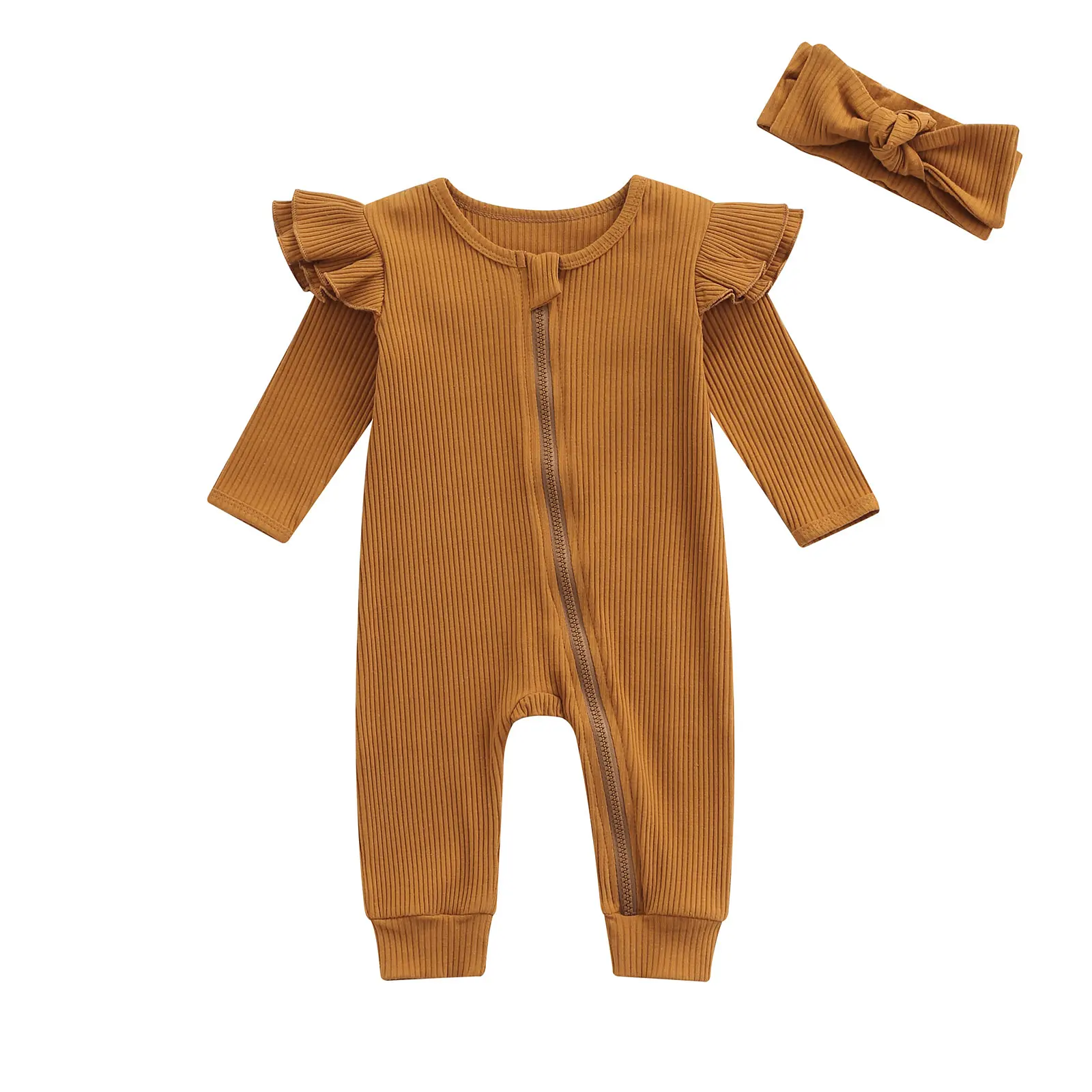 Newborn Baby Romper, Long Sleeve Round Neck Slant Zipper Ruffle Solid Color Knitting Fall Jumpsuit + Headband for Boy Girl
Newborn Baby Romper, Long Sleeve Round Neck Slant Zipper Ruffle Solid Color Knitting Fall Jumpsuit + Headband for Boy Girl
