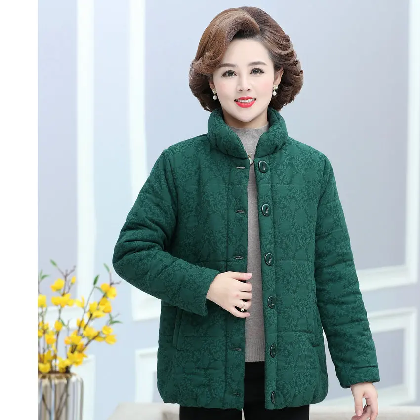 

Mature Women Winter Puffer Parkas Red Green Jacquard weave Puff Basic Coat Mother Warm Thick Quilted Jacket Wadded Outerwear 5XL