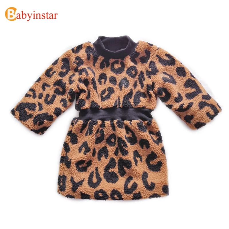 Babyinstar/Новинка леопардовые бархатные Детские платья с длинными рукавами для
