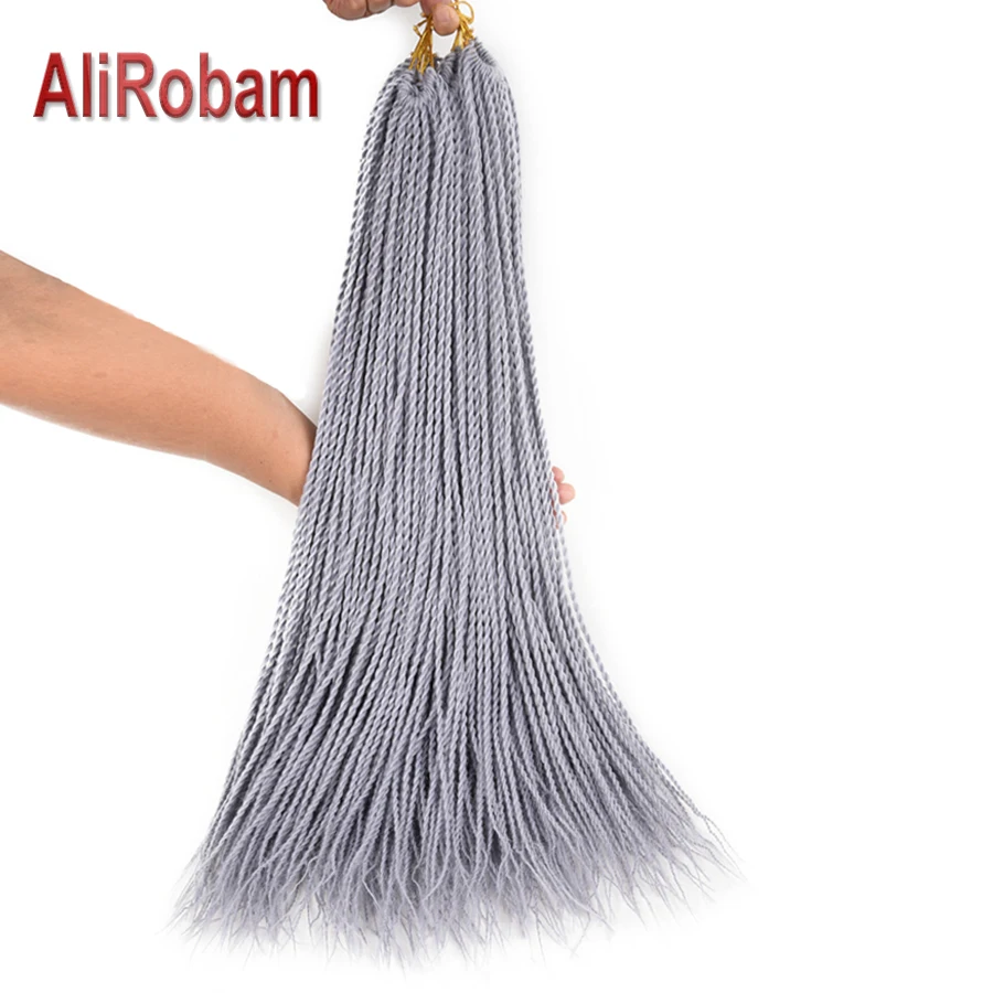 Длинные волосы AliRobam 24 дюйма плетеные Сенегальские волнистые синие или серые