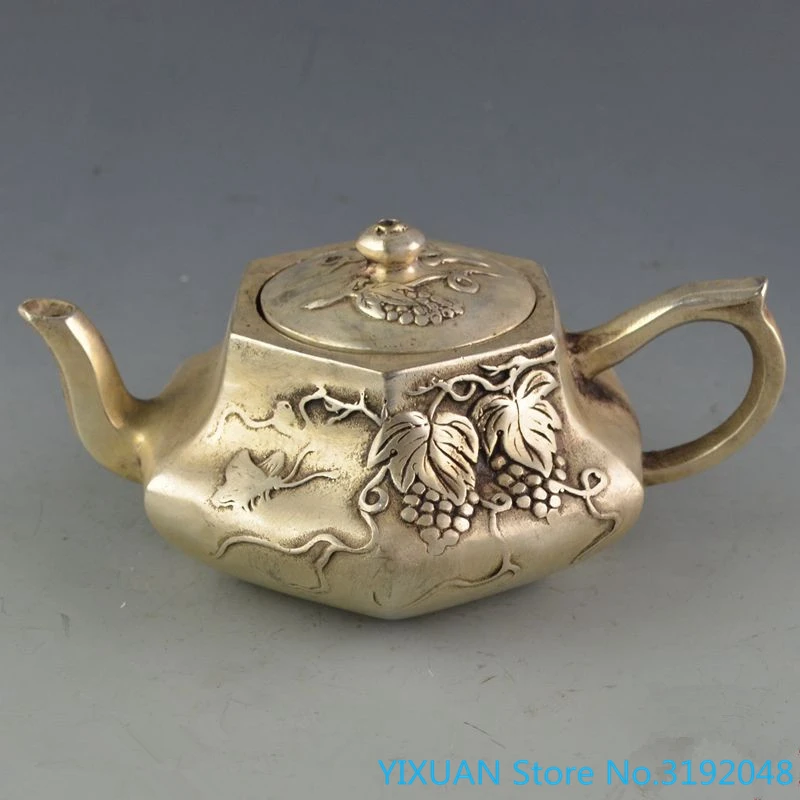 

Antique white copper tea kettle six sided grape pot