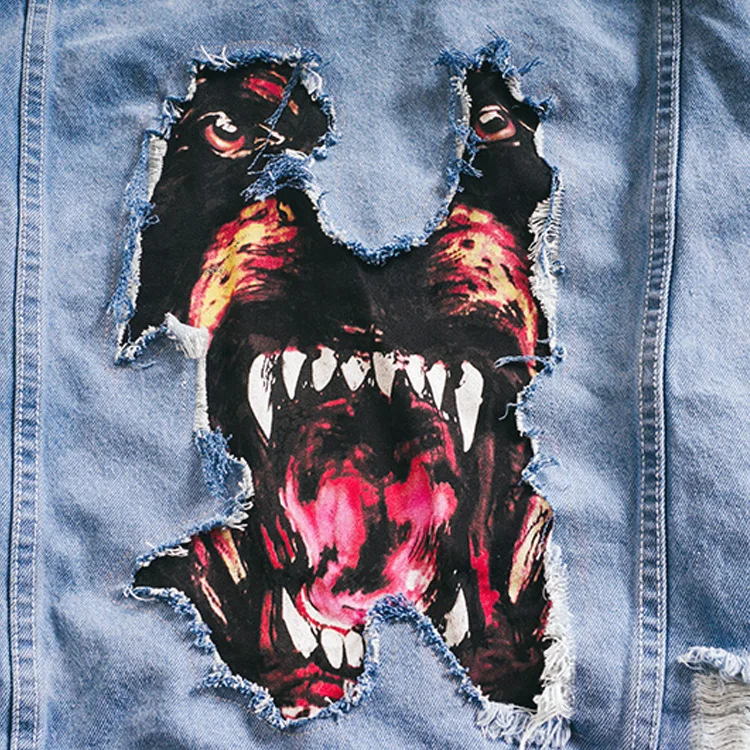 2021 Denim Jacket Men Hip Hop Streetwear Dog Head Printing Cowboy Ripped Distressed Jean Jacket Men Women Brand Casual Jacket
2021 Denim Jacket Men Hip Hop Streetwear Dog Head Printing Cowboy Ripped Distressed Jean Jacket Men Women Brand Casual Jacket