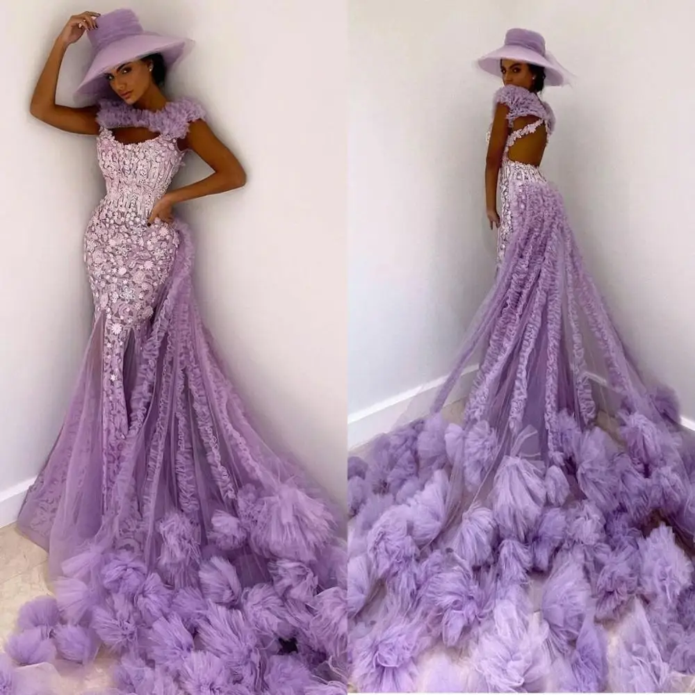 Tiered Ruffles Purple Prom Dresses Illusion Sheer Neck Lace Appliques African Evening Dress Plus Size Formal Sweep Train Gowns
Tiered Ruffles Purple Prom Dresses Illusion Sheer Neck Lace Appliques African Evening Dress Plus Size Formal Sweep Train Gowns